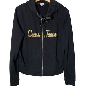 Guess Jeans Hoodie Women's X-Large Full Zip Rhinestone Embellished Spell Out
